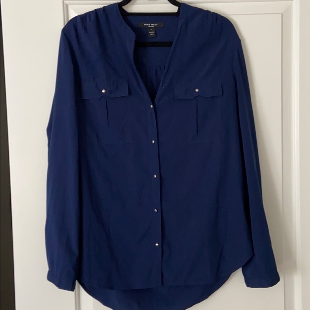 Nine West navy button down. WORN ONCE